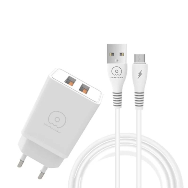 Мережевий зарядний пристрій з кабелем WUW-T55 2USB/3.1A set micro new