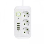 Мережевий фільтр-подовжувач 3 розетки Power Socket F09U 4хUSB/Type C 10 А 1.85 м білий