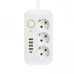 Мережевий фільтр-подовжувач 3 розетки Power Socket F09U 4хUSB/Type C 10 А 1.85 м білий