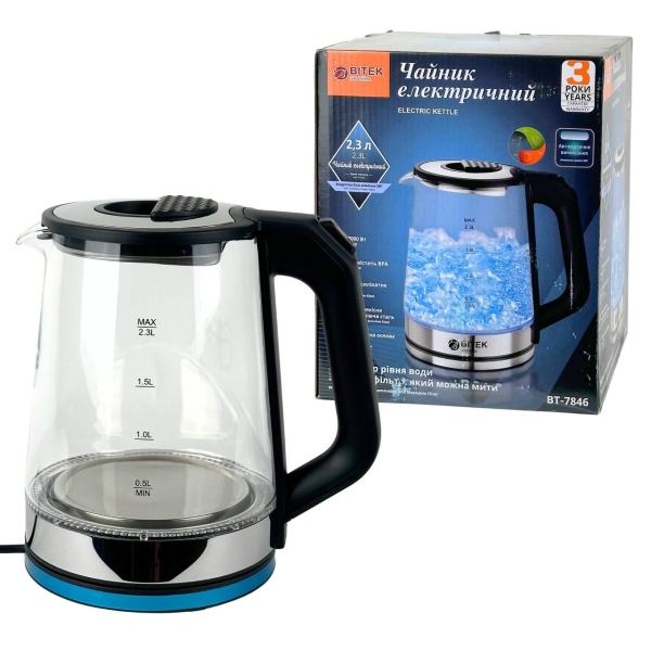 Електрочайник BITEK BT-7846 скло 2.3 л чорний