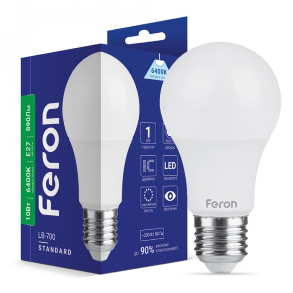 Світлодіодна лампа Feron LB-700 10Вт E27 6400K 940Lm new Світлодіодна лампа Feron LB-700 10Вт E27 6400K 940Lm new