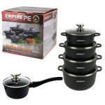 Набір каструль гранітне покриття 10 предметів Empire EM-7337 Блек зі скляними кришками чорний