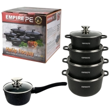 Набір каструль гранітне покриття 10 предметів Empire EM-7337 Блек зі скляними кришками чорний