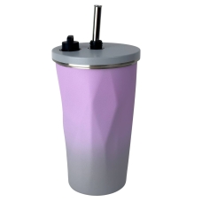 Термокухоль нержавіюча сталь 0.6 л B25-16 з трубочкою фіолетовий