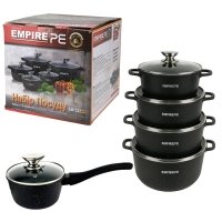 Набір каструль гранітне покриття 10 предметів Empire EM-7337 Блек зі скляними кришками чорний