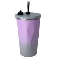 Термокухоль нержавіюча сталь 0.6 л B25-16 з трубочкою фіолетовий