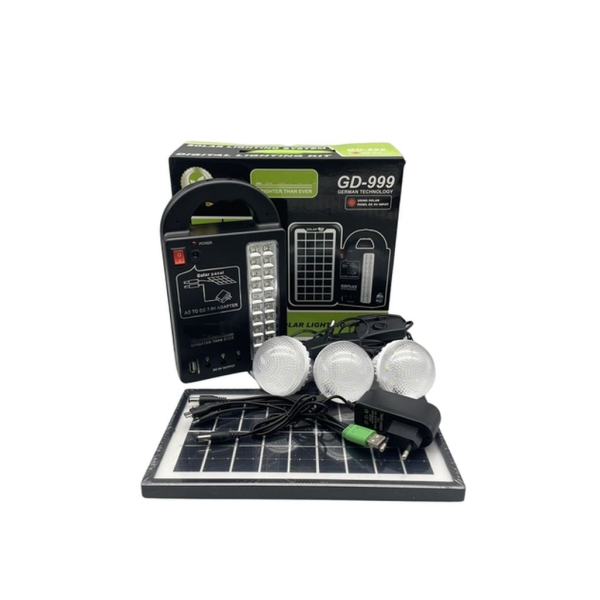 Ліхтар-прожектор сонячна станція GD 999 з лампами та повербанк 3.5 Вт 4500 мАг чорний