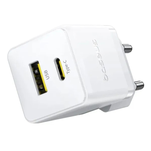 Зарядний блок живлення Type-C+USB Baseus Palm 20 W 12 V 3 А білий
