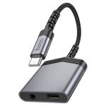 Перехідник 2в1 USB Type-C M/USB Type-C+AUX F 15 см HOCO LS39 сріблястий
