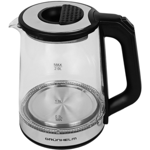 Електрочайник Grunhelm EKG-2313 скло 2 л чорний зі сріблястим