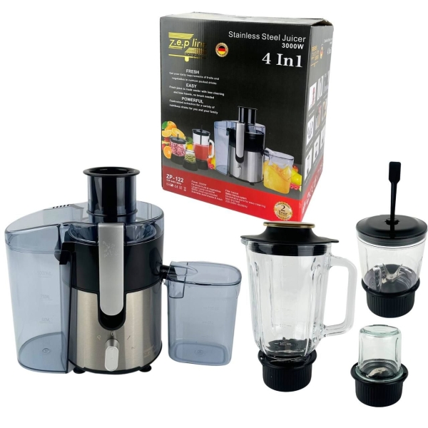 Соковижималка відцентрова 4в1 Zepline ZP122 блендер + подрібнювач + кавомолка 3000 Вт сріблястий
