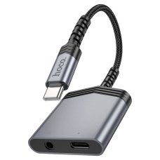 Перехідник 2в1 USB Type-C M/USB Type-C+AUX F 15 см HOCO LS39 сріблястий