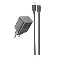 Зарядний пристрій з кабелем 2хType-C/Apple Lightning 1 м HOCO N42 Elogiado 45 W 20 V 2.25 А чорний
