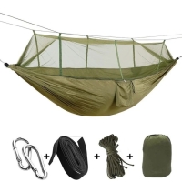 Гамак двомісний без планки Hammock With Net Army 260 х 135 см до 140 кг нейлон з сіткою хакі