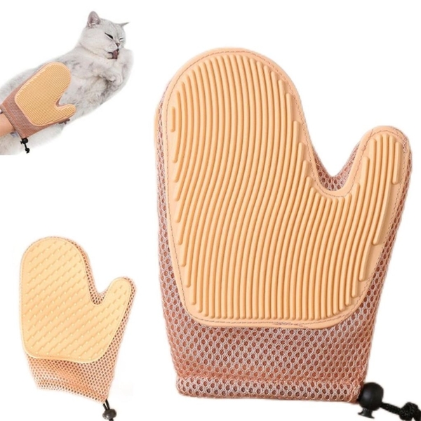 Рукавичка масажна для вичісування шерсті XL-147 бежевий