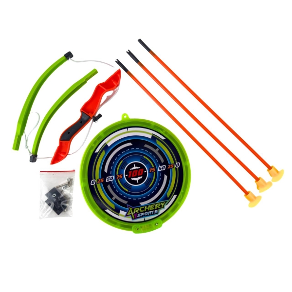 Дитячий лук Limo Toy MR1562 зі світловими ефектами та мішенню стріли-присоски 56 см зелений з помаранчевим