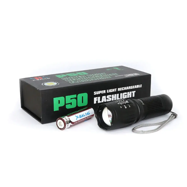 Ліхтар ручний акумуляторний Bailong BL-200-P50 з ремінцем чорний