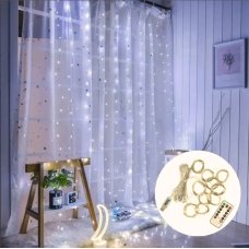 / Світлодіодна гірлянда-завіса мідний дріт 3 м х 2 м Magic Lights від USB з пультом 300 LED 8 режимів біла