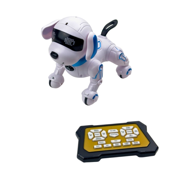 Інтерактивна іграшка Собака Y878 на радіокеруванні звукові та світлові ефекти 21 см білий з блакитним