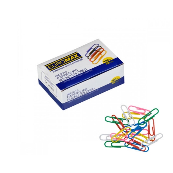 / Скріпки 28мм BuroMax 5015 100шт кольор.