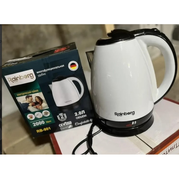 / Електричний чайник із дисковим нагрівальним елементом 2л. Rainberg RB-901 Білий