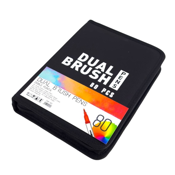 Набір маркерів акварельних двосторонніх 80 шт DW-80 у пеналі 0.4-2 мм