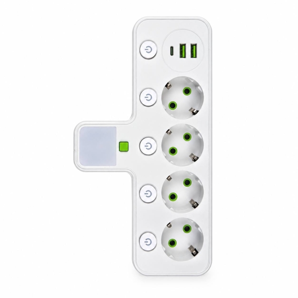 Мережевий фільтр на 4 розетки +2 USB + 1 Type-C, білий AD26-15 new