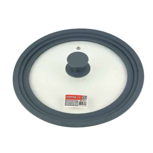 Кришка для посуду з обідком Empire EM-3315 Універсал 28 см скло сірий