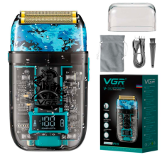 Електробритва шейвер VGR V-352 водонепроникна з дисплеєм чорний з блакитним