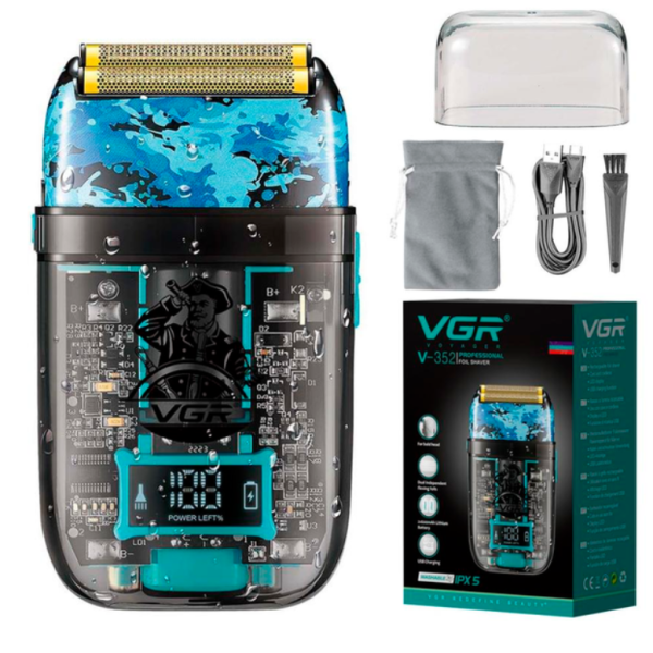 Електробритва шейвер VGR V-352 водонепроникна з дисплеєм чорний з блакитним