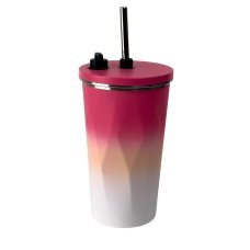 Термокухоль нержавіюча сталь 0.6 л B25-16 з трубочкою рожевий