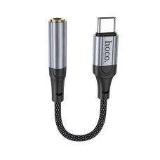 Перехідник Type-C M/3.5 мм AUX F 12 см HOCO LS36 Fresh чорний зі сріблястим