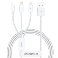 Кабель 3в1 USB/Apple Lightning+Type-C+microUSB 1.5 м Baseus Superior 3.5 A білий
