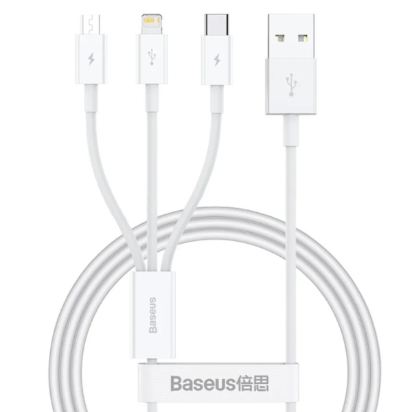 Кабель 3в1 USB/Apple Lightning+Type-C+microUSB 1.5 м Baseus Superior 3.5 A білий
