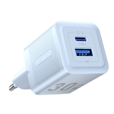 Зарядний блок живлення Type-C+USB Vention 2-Port GaN Charger 30 W 3 А блакитний