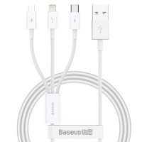 Кабель 3в1 USB/Apple Lightning+Type-C+microUSB 1.5 м Baseus Superior 3.5 A білий