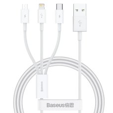 Кабель 3в1 USB/Apple Lightning+Type-C+microUSB 1.5 м Baseus Superior 3.5 A білий