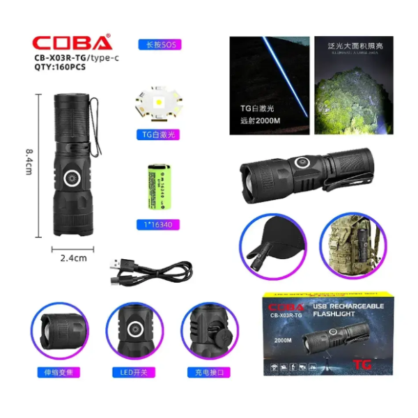 Ліхтар поліцейський Type-C TG 1x16340 Coba CB-X03R-TG new