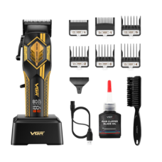 Бездротова машинка для стрижки волосся VGR V-119 USB з дисплеєм 6 насадок чорний з золотистим