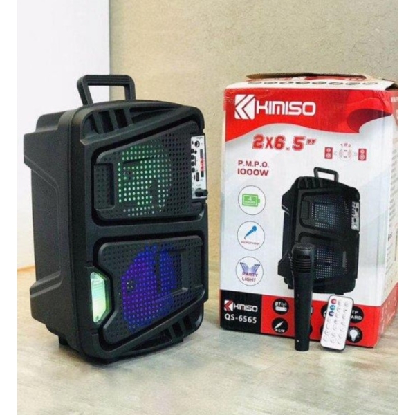 / Акумуляторна бездротова Bluetooth колонка Kimiso QS-6565 (2×6.5″) з мікрофоном та кольоромузикою