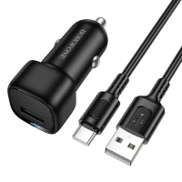 Автомобільний зарядний пристрій з кабелем USB/Type-C BOROFONE BZ34 Cloud 18 W чорний
