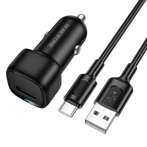 Автомобільний зарядний пристрій BOROFONE BZ34 Cloud single port QC3.0 car charger set(Type-C) Black new