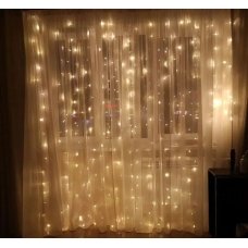 Світлодіодна гірлянда-завіса прозорий дріт 144 LED Euro Led ліхтарики 2 х 2 м 8 режимів теплий білий