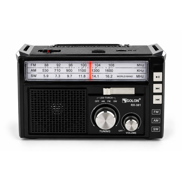 Радіоприймач Golon RX-382 MP3 з акумулятором та ліхтариком чорний