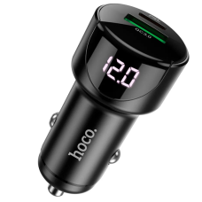 Автомобільний зарядний пристрій Type-C+USB HOCO Z42 Light з дисплеєм 20 W чорний