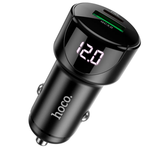 Автомобільний зарядний пристрій Type-C+USB HOCO Z42 Light з дисплеєм 20 W чорний