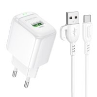 Мережевий зарядний пристрій з кабелем BOROFONE BAS42A Potential single-port QC3.0 charger set(Type-C) 18W White new
