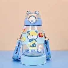 Пляшка для води дитяча Empire EM-3514 Теді з трубочкою та ремінцем 700 мл блакитний new