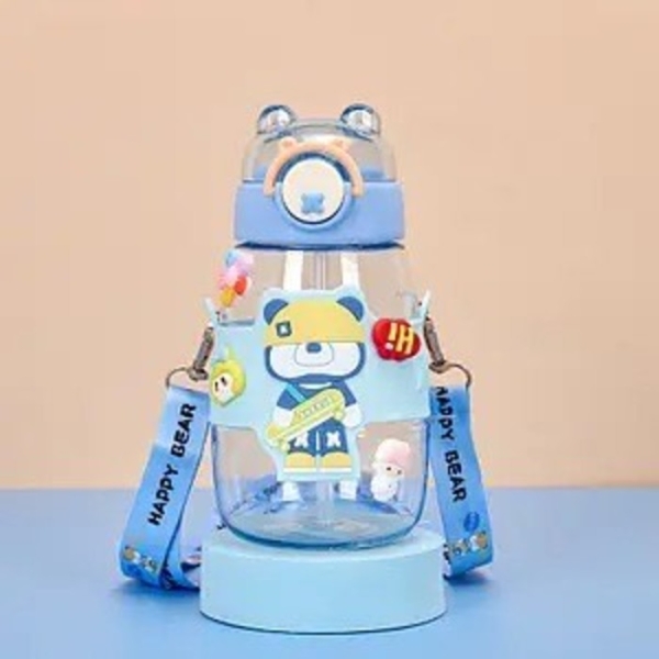 Пляшка для води дитяча Empire EM-3514 Теді з трубочкою та ремінцем 700 мл блакитний new