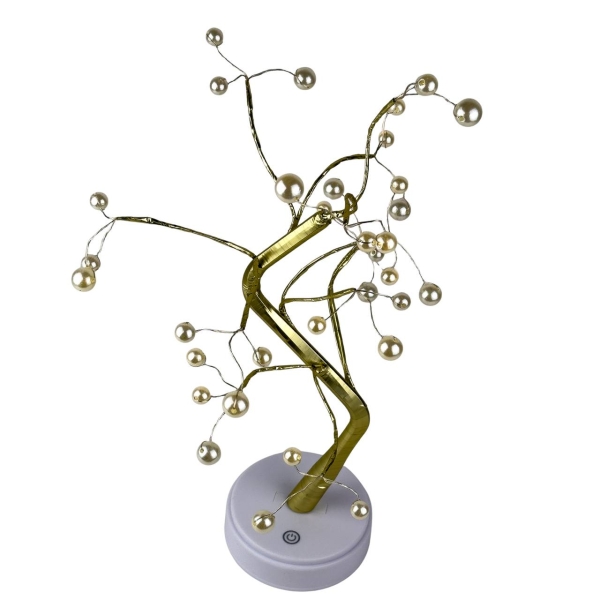 Нічник LED Дерево Бонсай з перлинами USB 36 cм золотистий